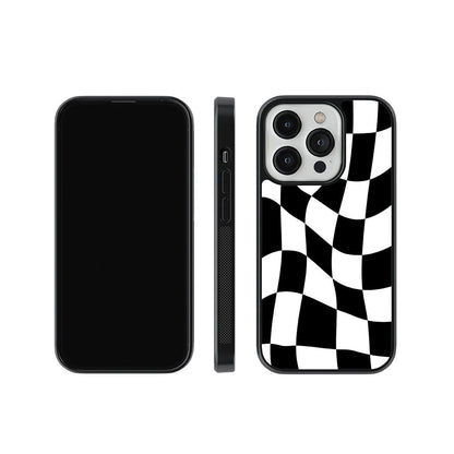 Black & White Wavy Checkered Glass Case
