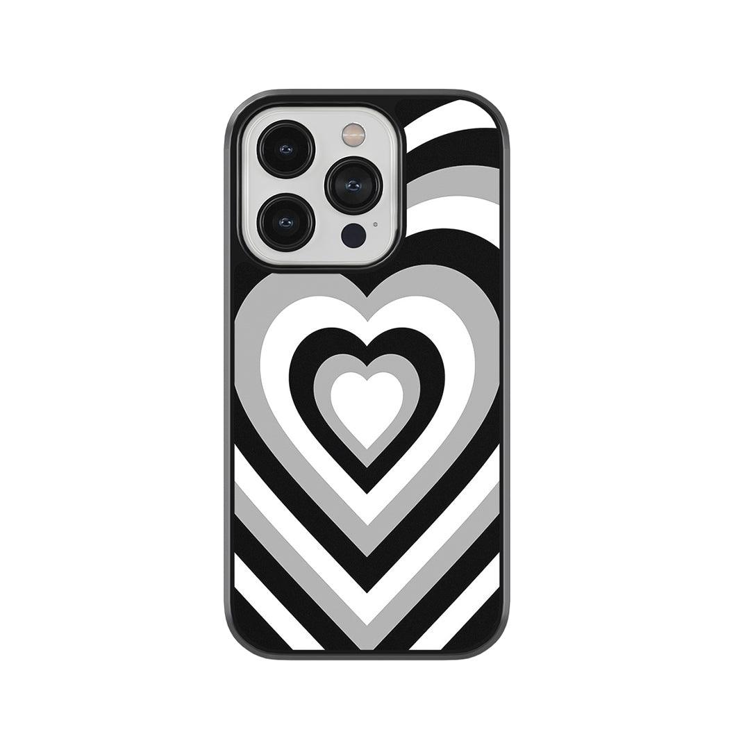 Black & White Geometric Heart Glass Case