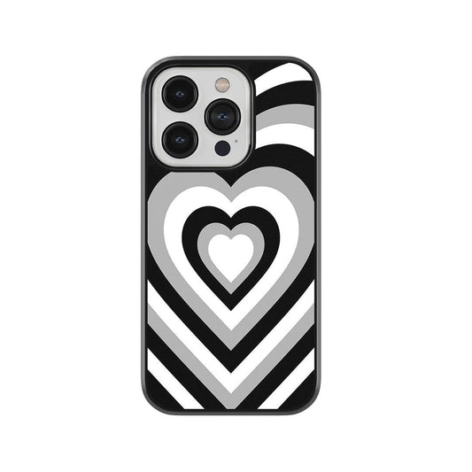 Black & White Geometric Heart Glass Case