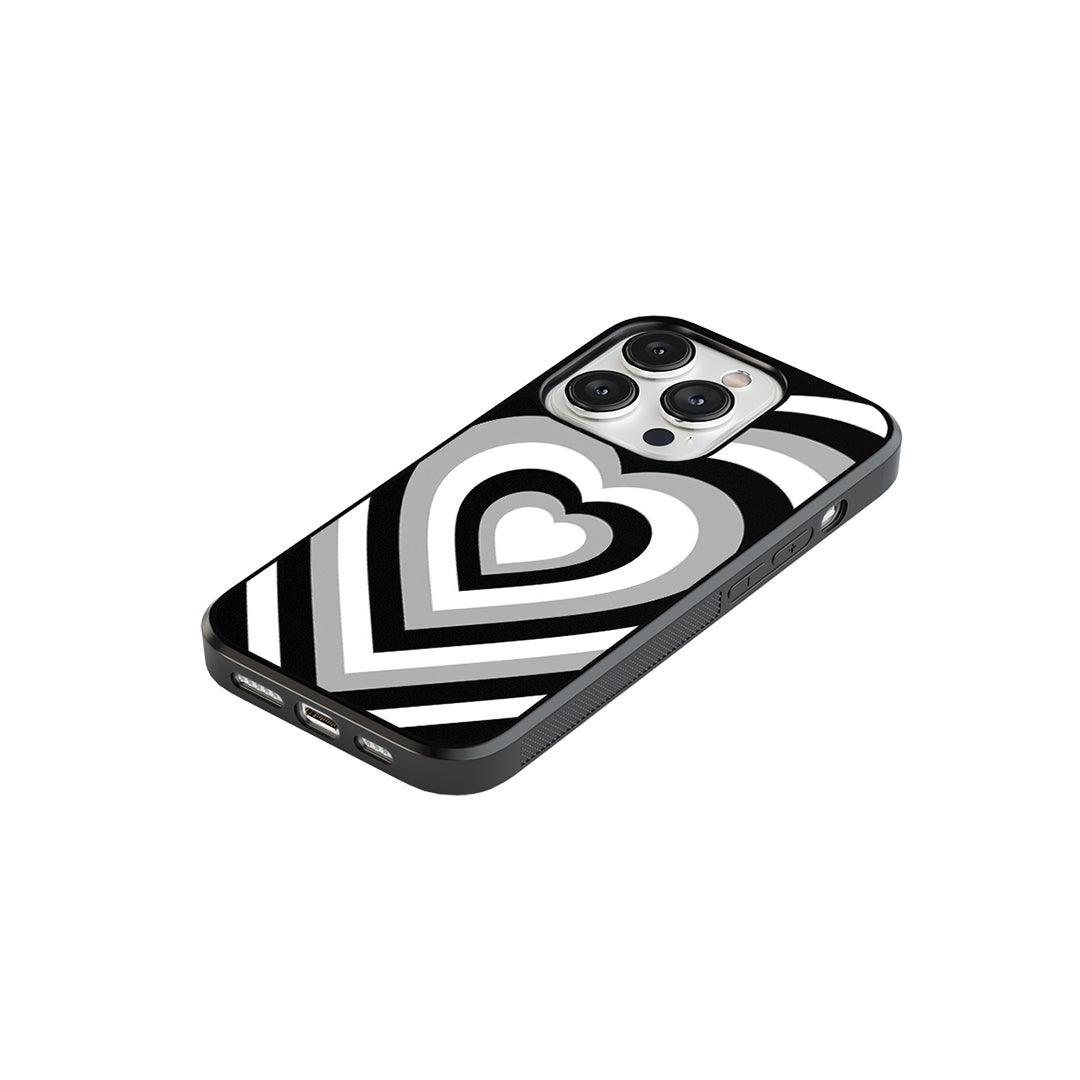 Black & White Geometric Heart Glass Case