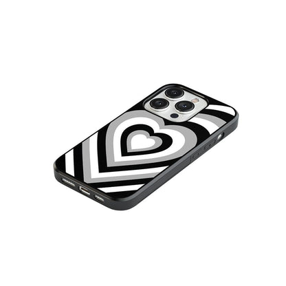 Black & White Geometric Heart Glass Case