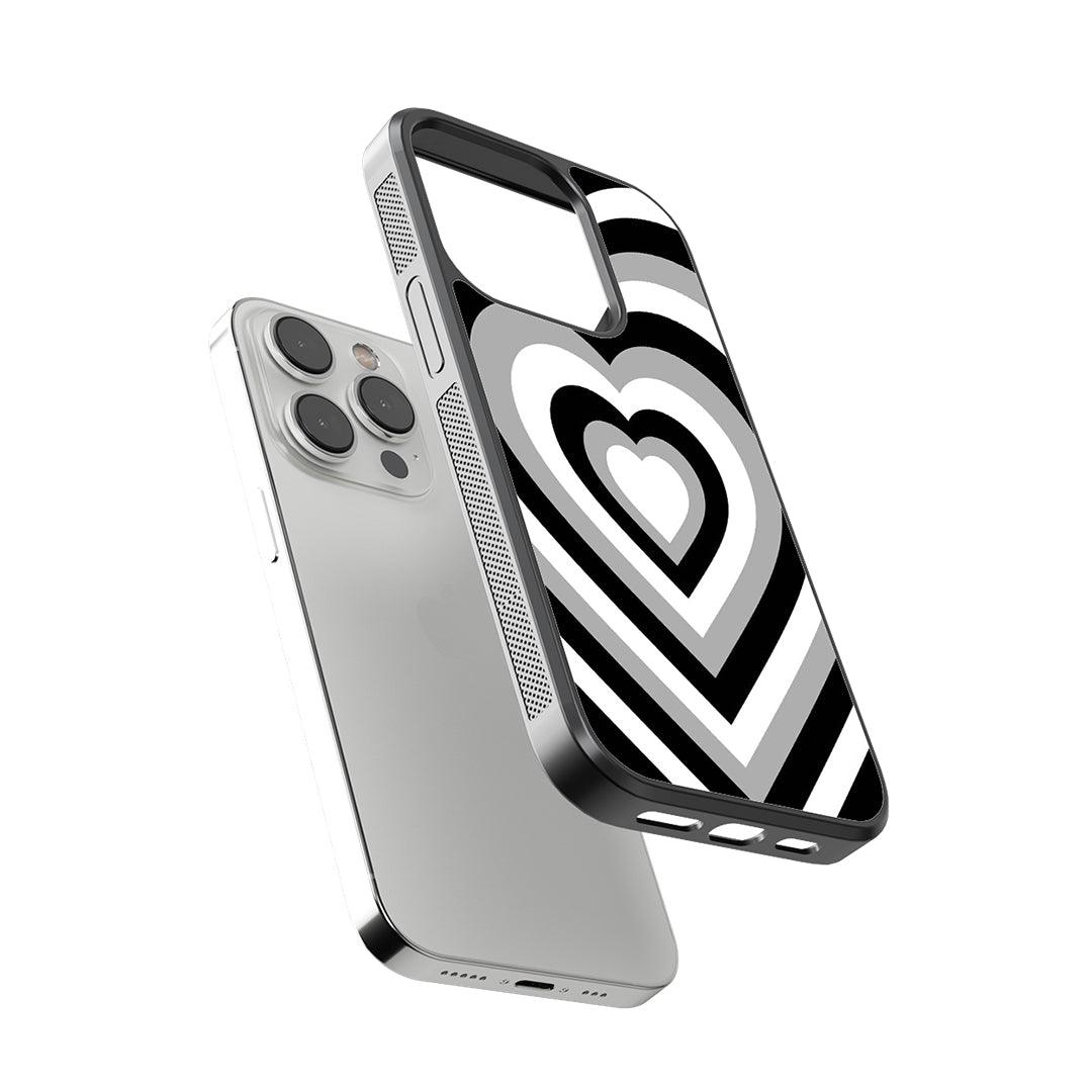 Black & White Geometric Heart Glass Case