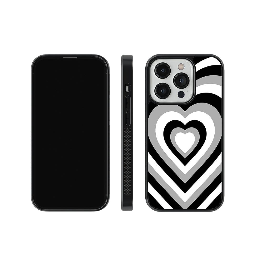 Black & White Geometric Heart Glass Case