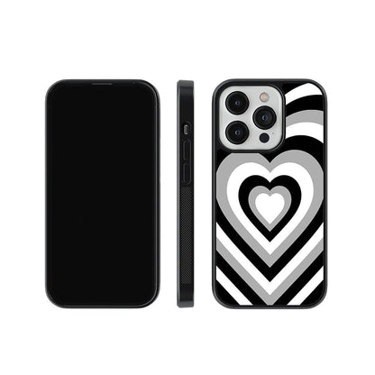 Black & White Geometric Heart Glass Case