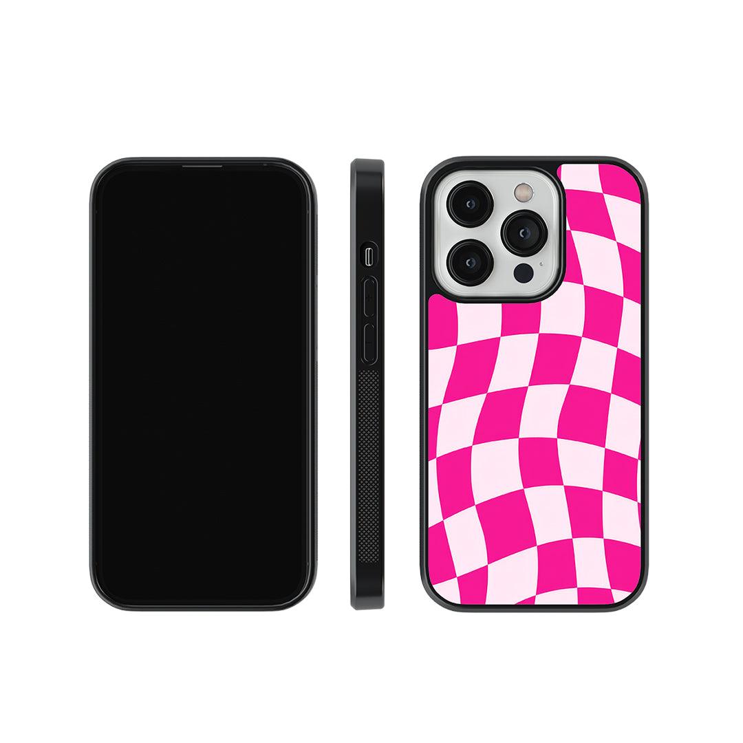 Pink Wavy Checkered Glass Case